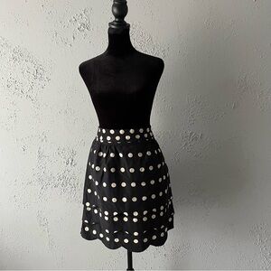 Floreat Black polka dot layered short mini high waisted pencil skirt scallop hem